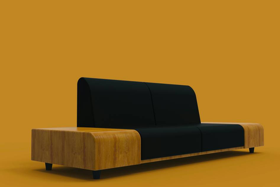 Modern smart sofa with integrated lighting and charging ports in minimalist living room