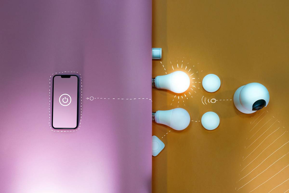 Close-up of futuristic smart lamp with haptic feedback and ceramic base