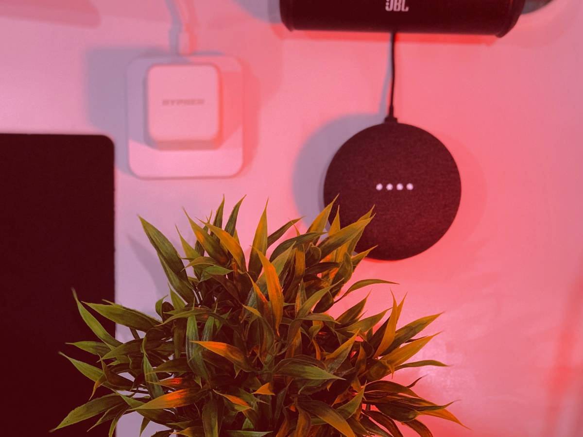 Modern voice activated desk with built-in microphone array and height adjustment via voice command